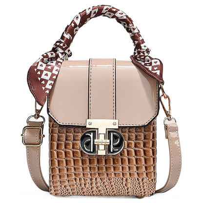 Scarf Handle Croc Satchel/Crossbody/Shoulder Bag-Taupe