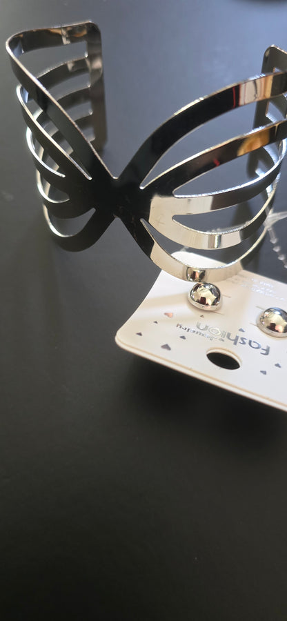 Aura Openwork Statement Cuff & Minimalist Ball Stud Earring & Bracelet set