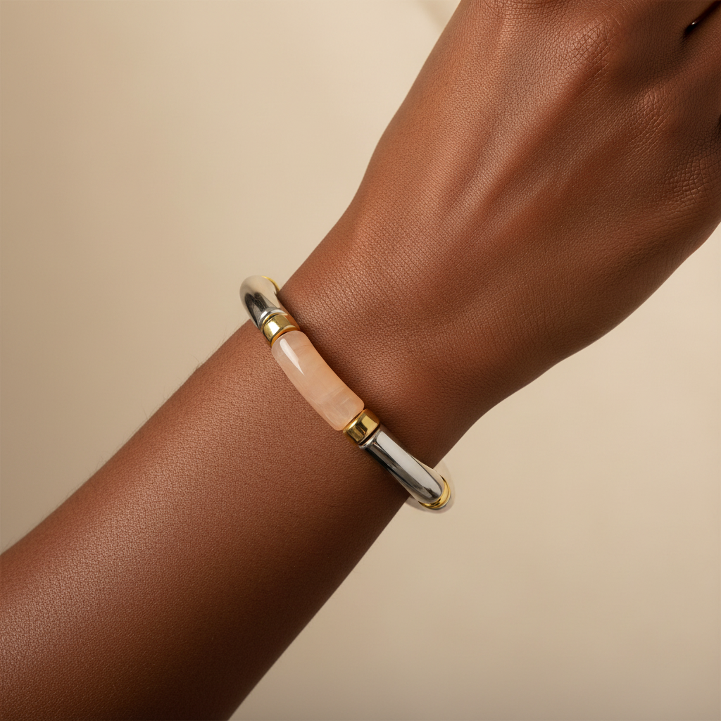 Acrylic Pink Geometric Stretch Bracelet-Pink / Gold / Silver