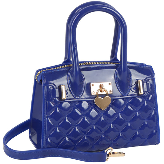 Heart Padlock Quilted Jelly Candy Satchel/Crossbody/Shoulder Bag-Blue
