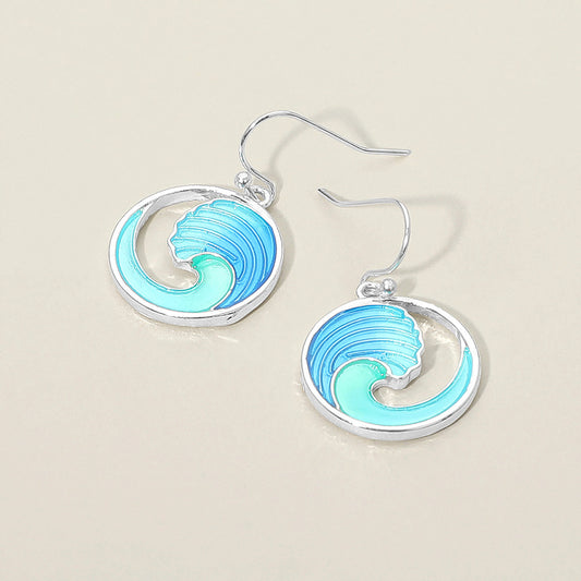 Ocean Wave Charm Drop Dangle Earrings