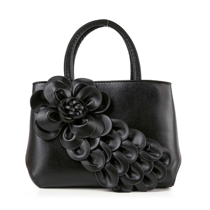 Raised Floral Hand Tote - Black