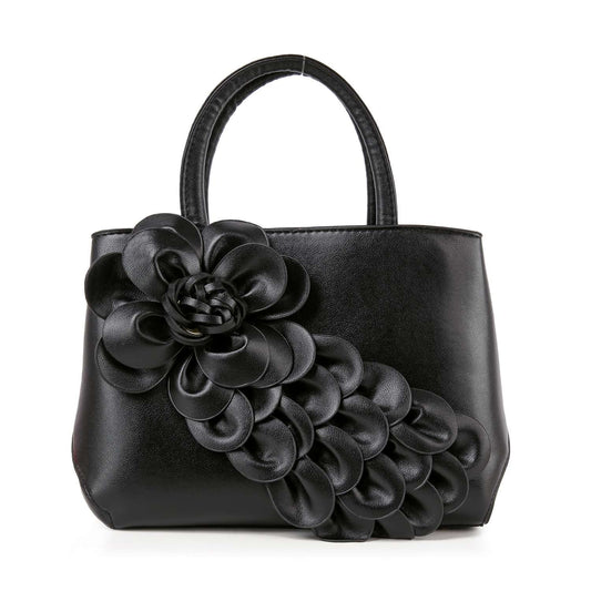 Raised Floral Satchel / Tote / Shoulder Bag- Black