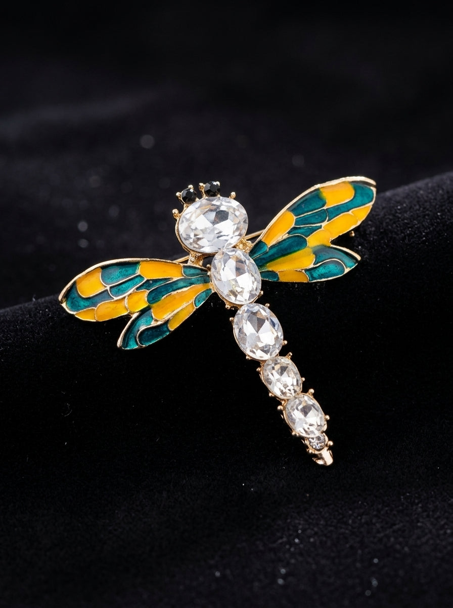 Enamel and Crystal Dragonfly Brooch