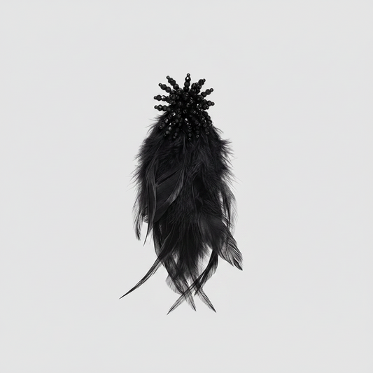 Bold Beaded Starburst Feather Drop Statement Earrings - Black