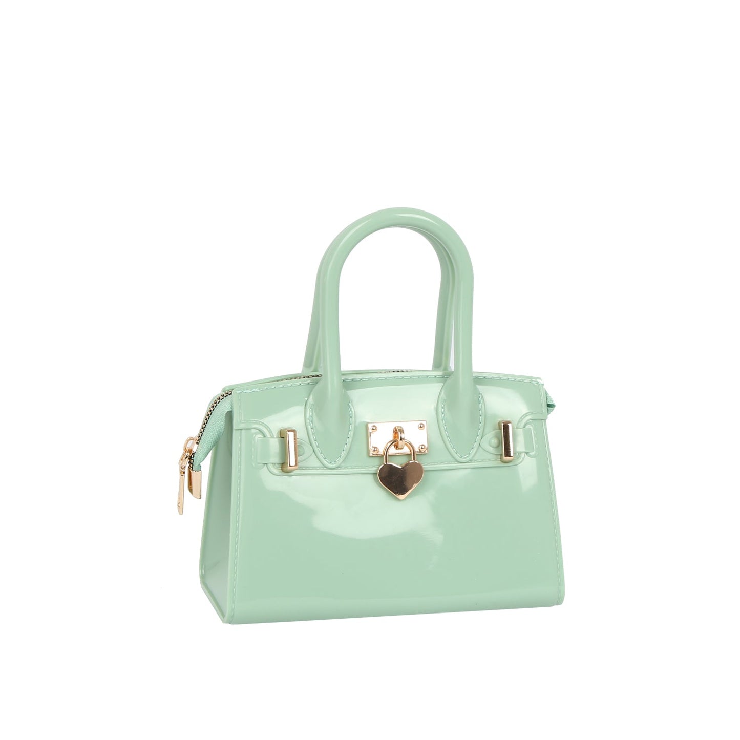 Patent Top Handle Mini Satchel Handbag - Green