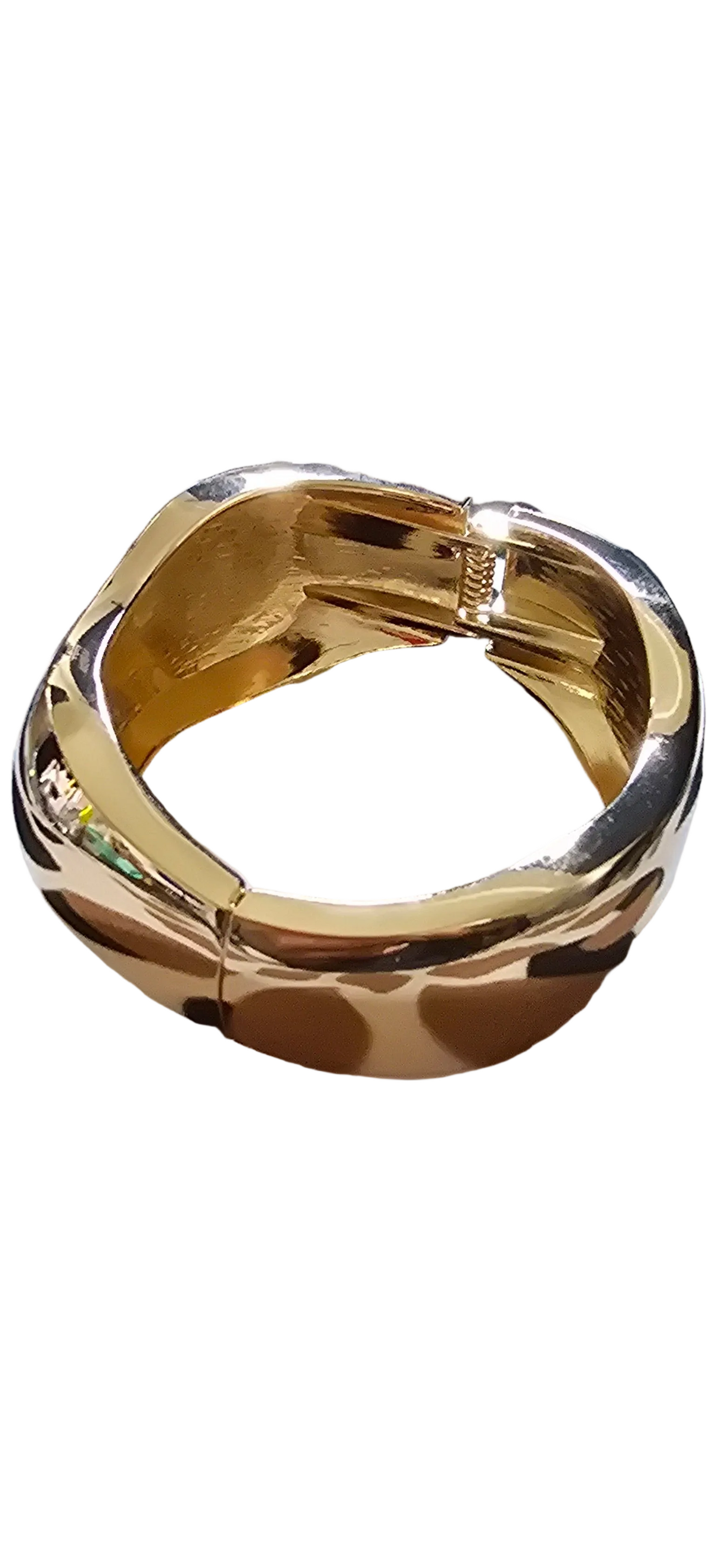 Chunky, Modern Wave Design Hinged Bangle Bracelet:Gold Plated
