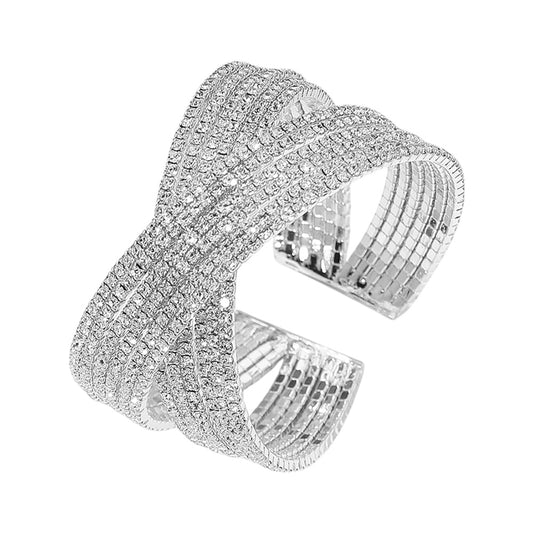 CZ Stone Paved Crisscross Evening Cuff Bracelet