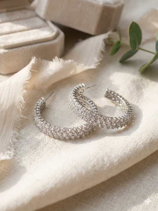 Glimmering Mirage Double-Row Hoop Earrings-Silver plated