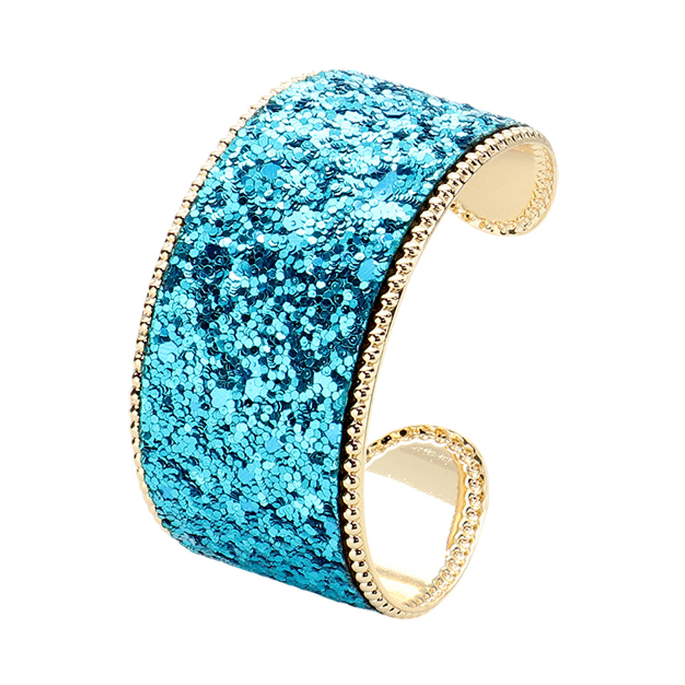 Sparkly Glittered Cuff Bracelet-Aqua Blue