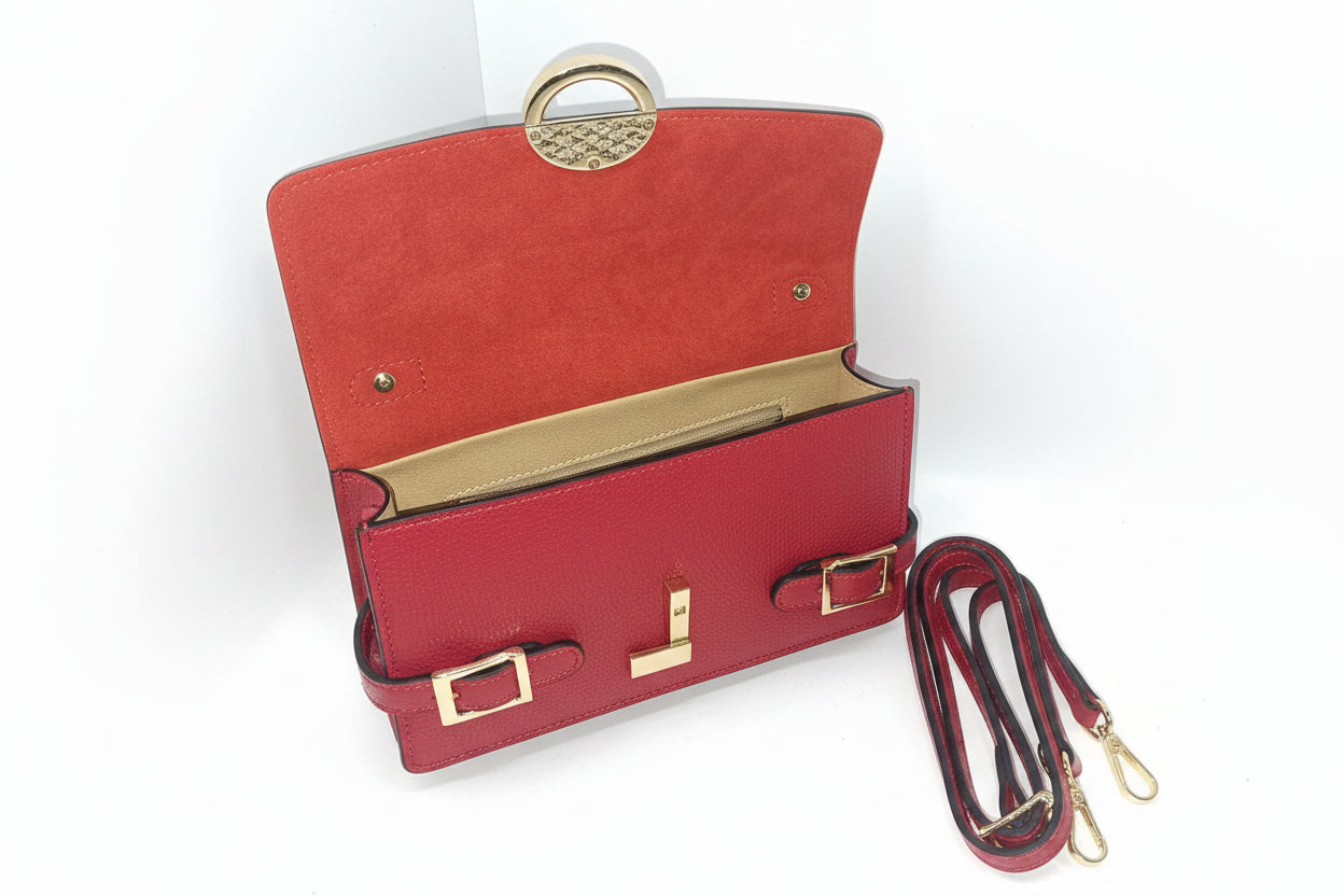 Genuine Italian Leather Handbag: Red