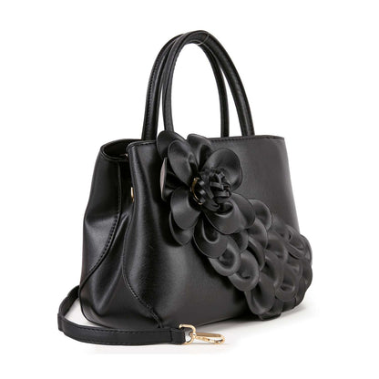 Raised Floral Hand Tote - Black
