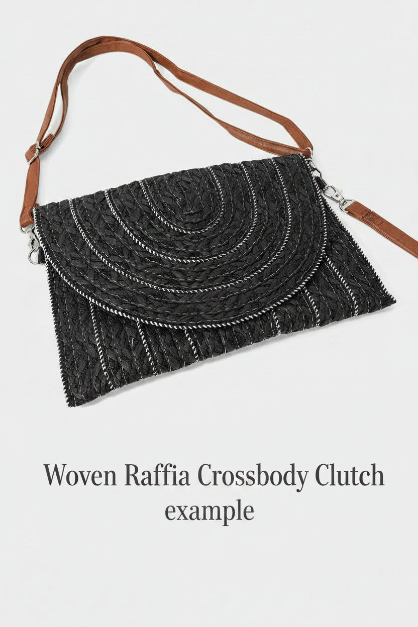 Stitch Detailed Straw Clutch Bag / Crossbody Bag - Pink