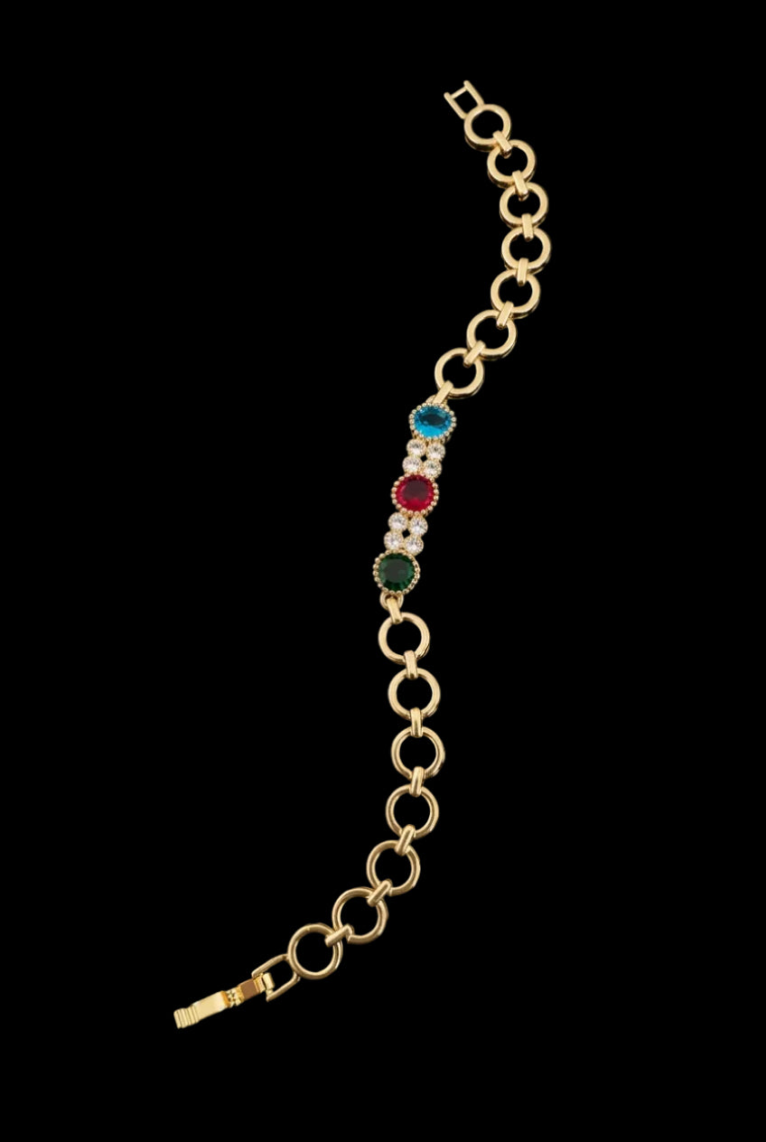 Vibrant Spectrum Multi-Gemstone O-Link Bracelet