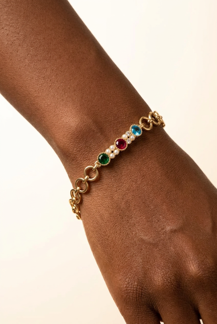 Vibrant Spectrum Multi-Gemstone O-Link Bracelet