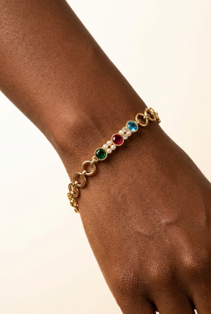 Vibrant Spectrum Multi-Gemstone O-Link Bracelet