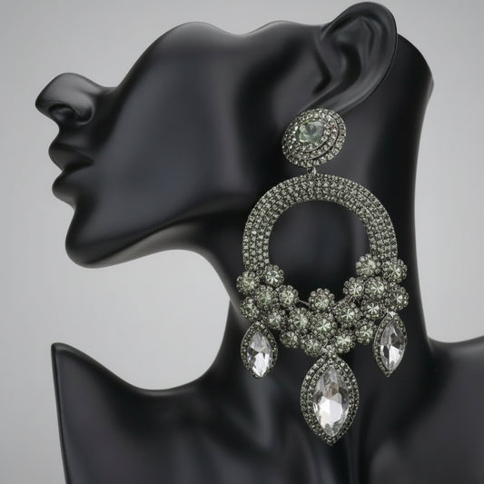 Women’s gold jewelry – marquise triple flower chandelier earrings with black diamond color.