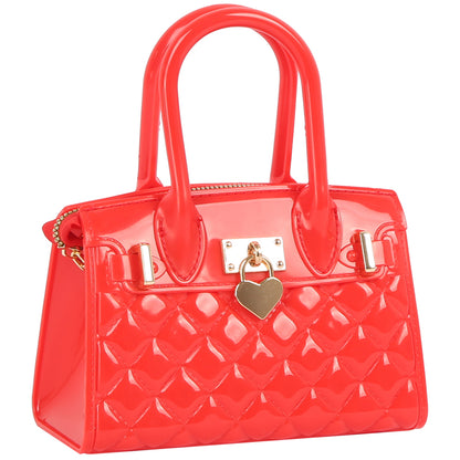 Heart Padlock Quilted Jelly Candy Satchel/Crossbody/Shoulder Bag-Red