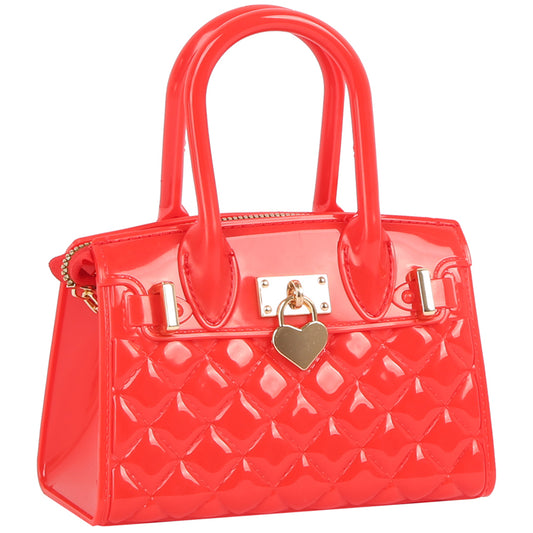 Heart Padlock Quilted Jelly Candy Satchel/Crossbody/Shoulder Bag-Red
