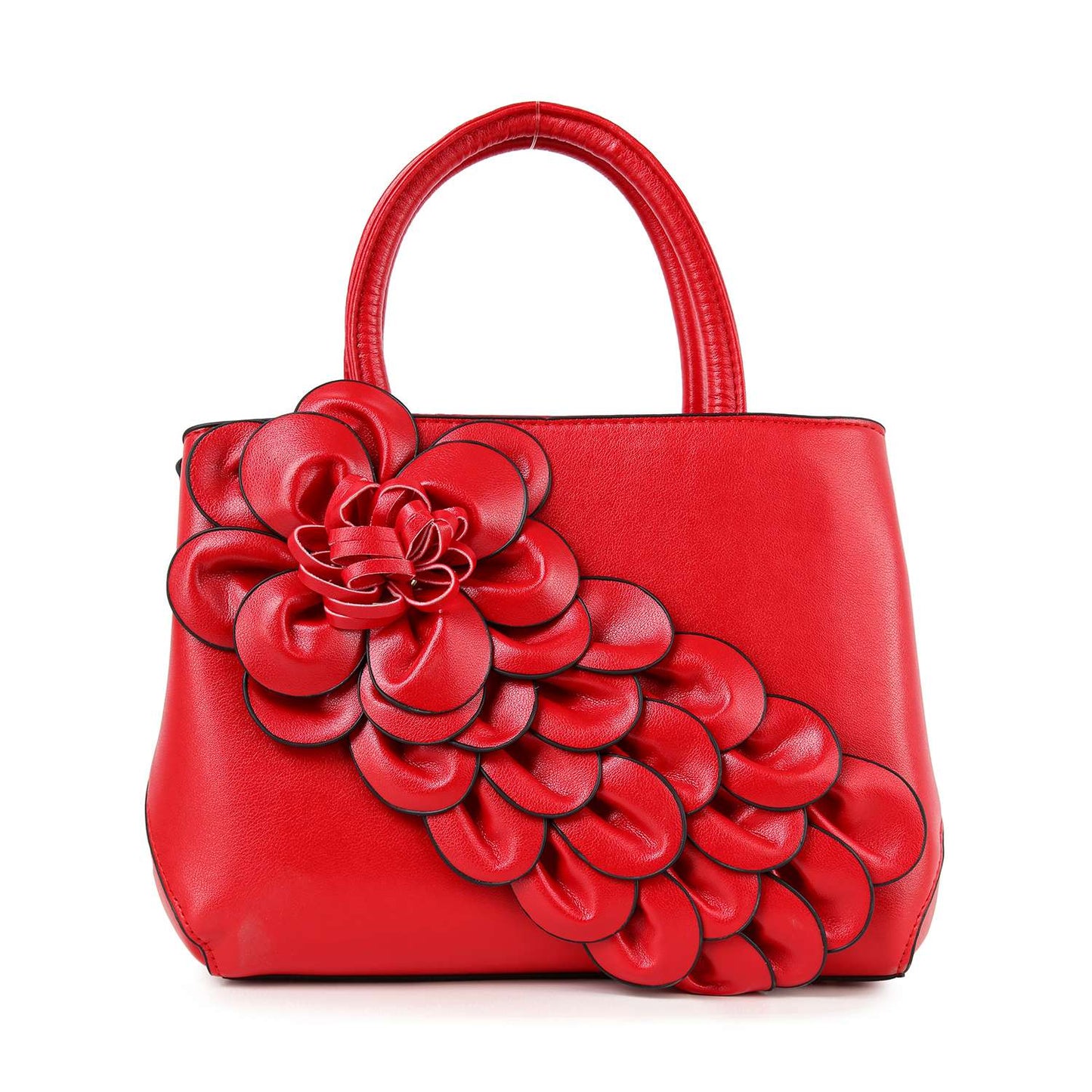 Raised Floral Hand Tote/Satchel - Red