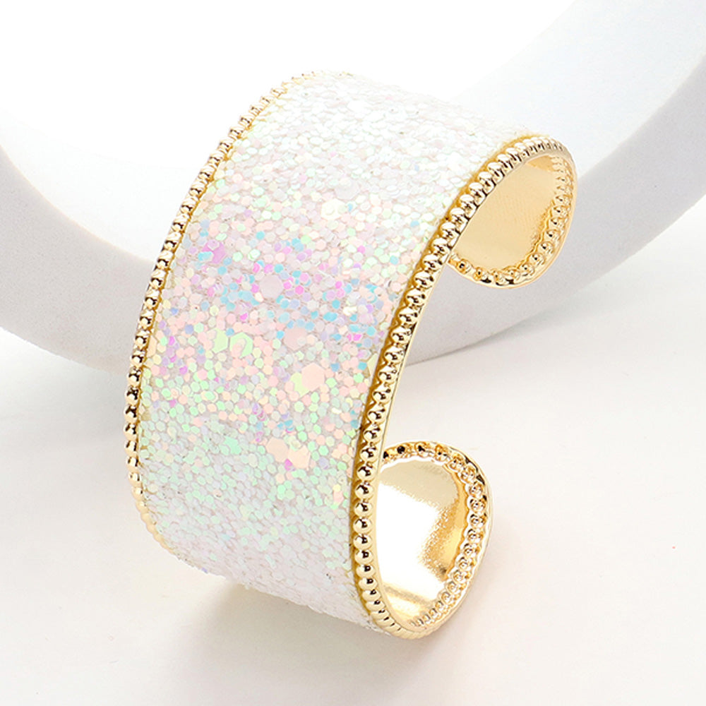 Sparkly Glittered Cuff Bracelet-White