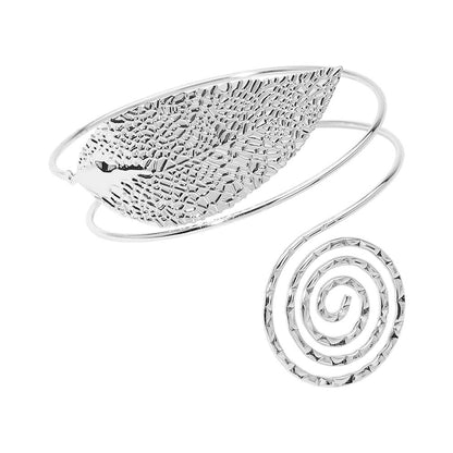 Textured Metal Leaf Spiral Wrap Arm Cuff Bracelet-Silver