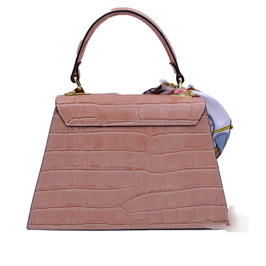 Genuine Italian Croc Embossed Small Handbag, pink