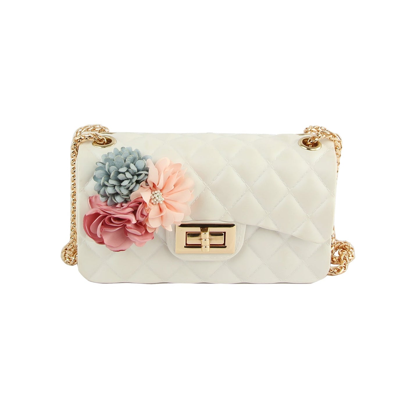 Floral Accented Petite Jelly Shoulder Handbag - White