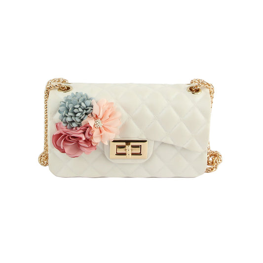Floral Accented Petite Jelly Shoulder Handbag - White