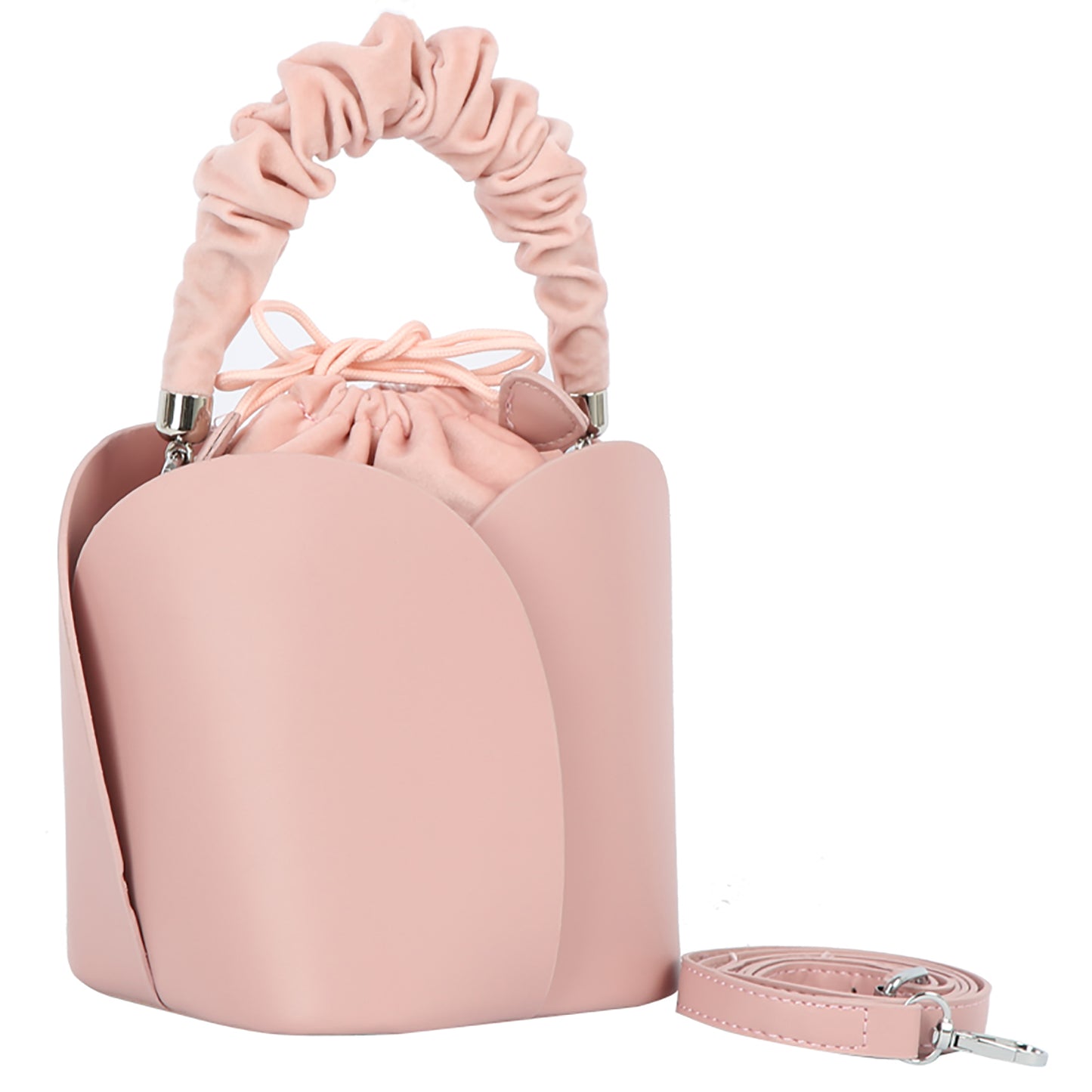 Ruched Top Handle Bucket Bag