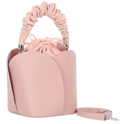 Ruched Top Handle Bucket Bag