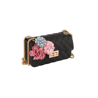 Floral Accented Petite Jelly Shoulder Handbag - Black