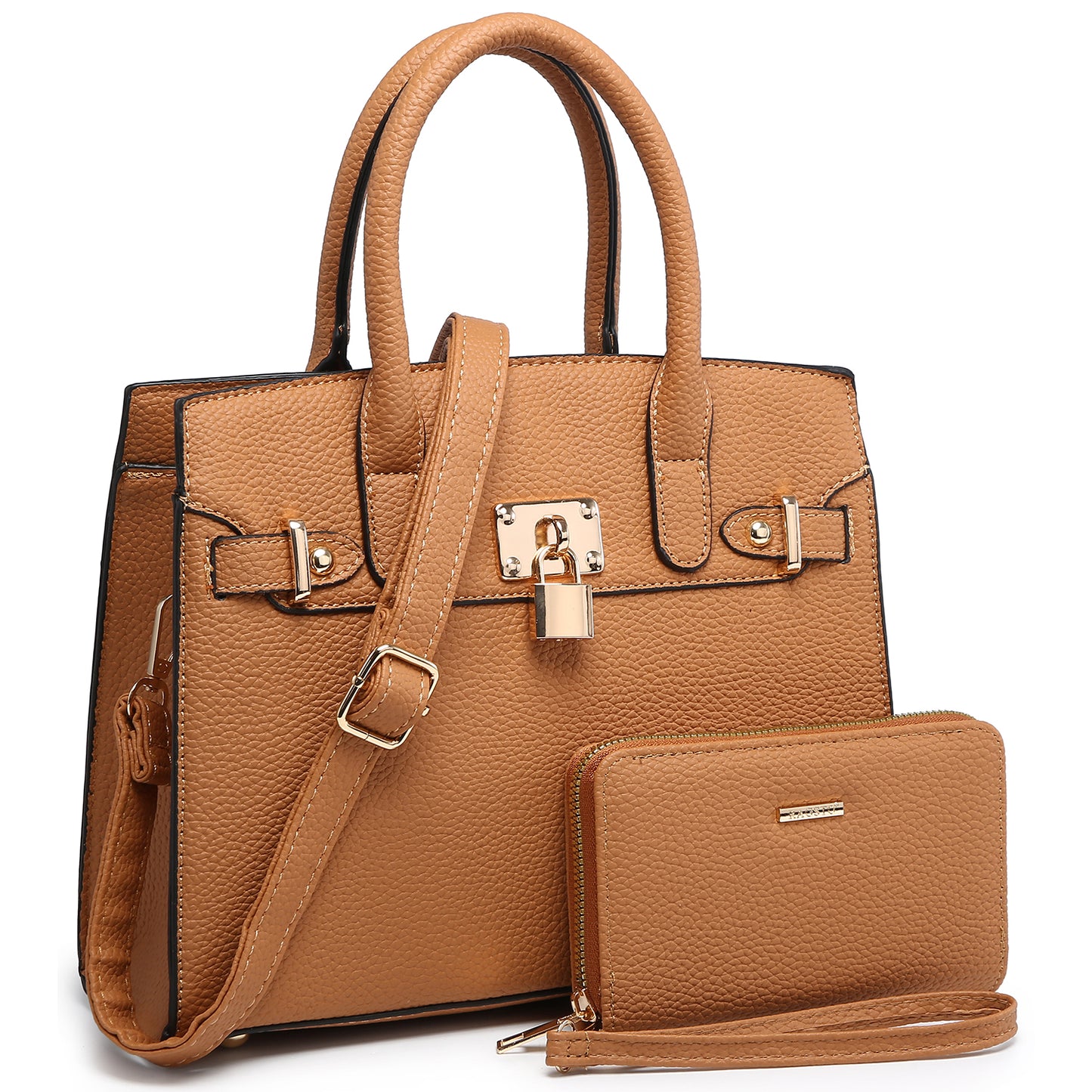 Fashion Padlock 2-in-1 Satchel/Shoulder Bag-Tan