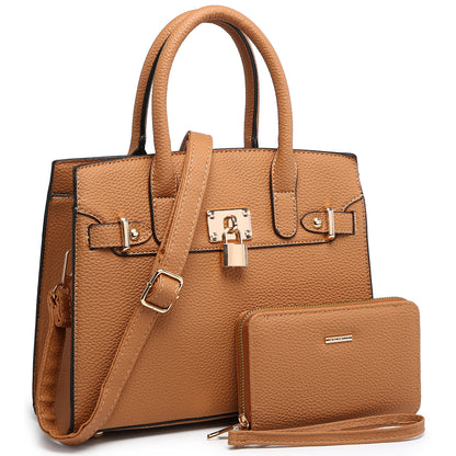 Fashion Padlock 2-in-1 Satchel/Shoulder Bag-Tan