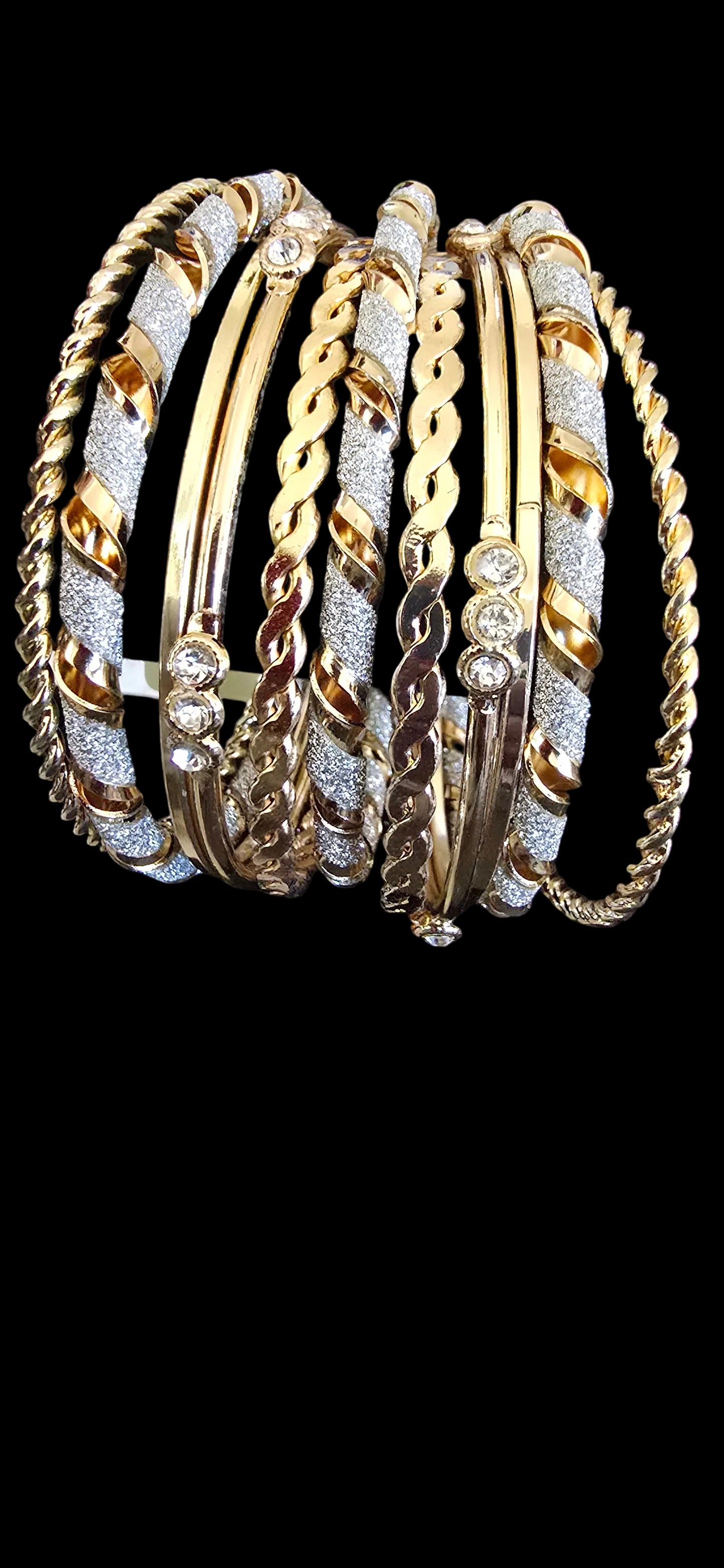 Golden Sparkle Bangle Bracelet Set - Gold / Multi Color