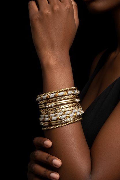 Golden Sparkle Bangle Bracelet Set - Gold / Multi Color