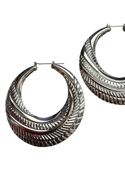 Silver-tone large Embossed Hoop Earrings