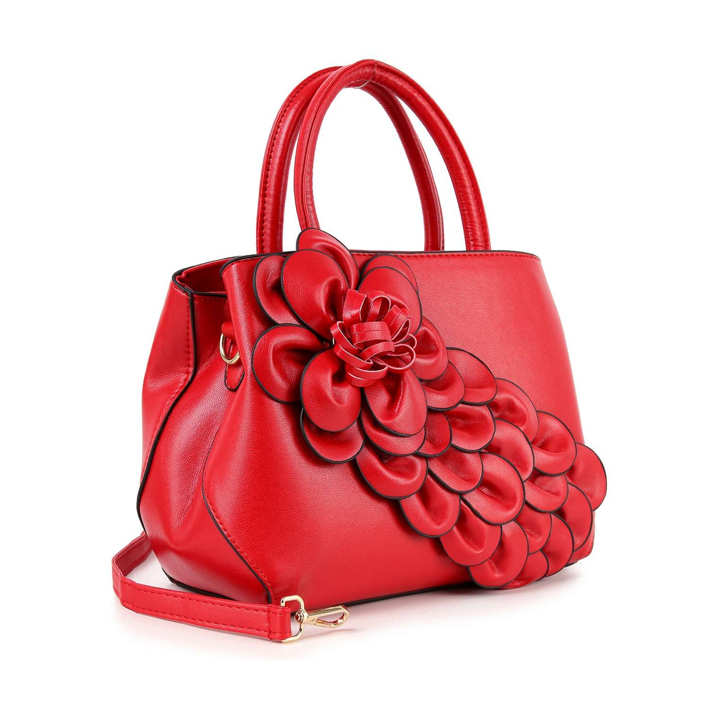 Raised Floral Hand Tote/Satchel - Red