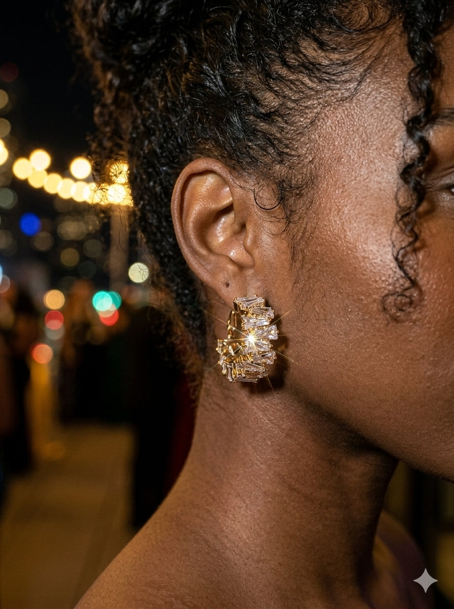 Radiant Mosaic Hoop Earrings-Gold Plated