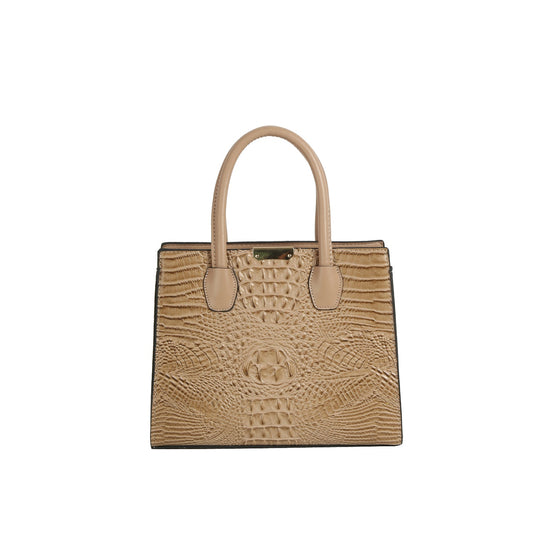 Crocodile Embossed Three Piece Tote / Wallet Set - Brown