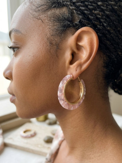 Pink Acetate Chunky Hoop Earrings