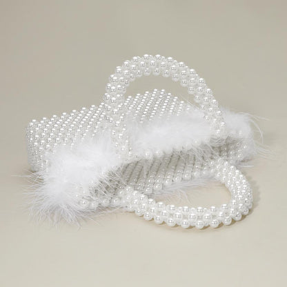Feather Embellished Open Top Mini Tote/Small Satchel Bag-Rhodium White