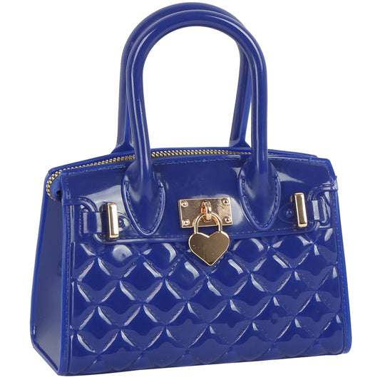Heart Padlock Quilted Jelly Candy Satchel/Crossbody/Shoulder Bag-Blue