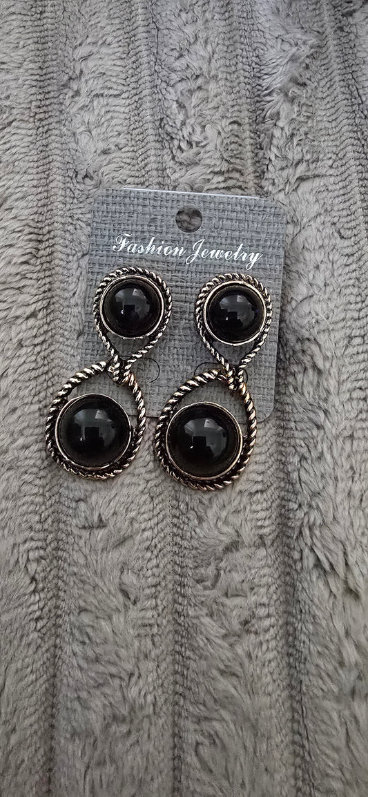 Black & Gold Double Drop Earrings