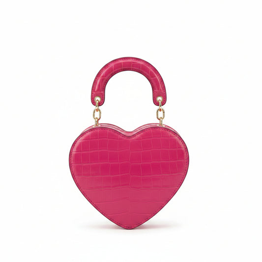 Croc Heart Top Handle Satchel/Crossbody- Fuchsia