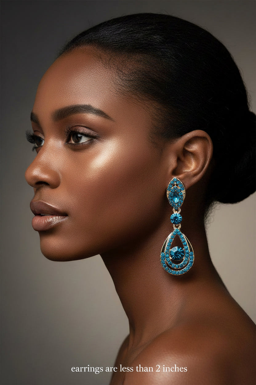 Brilliance Crystal & Chandelier Earrings:Blue & Gold-tone