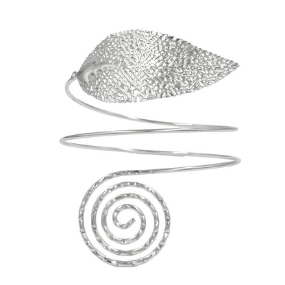Textured Metal Leaf Spiral Wrap Arm Cuff Bracelet-Silver