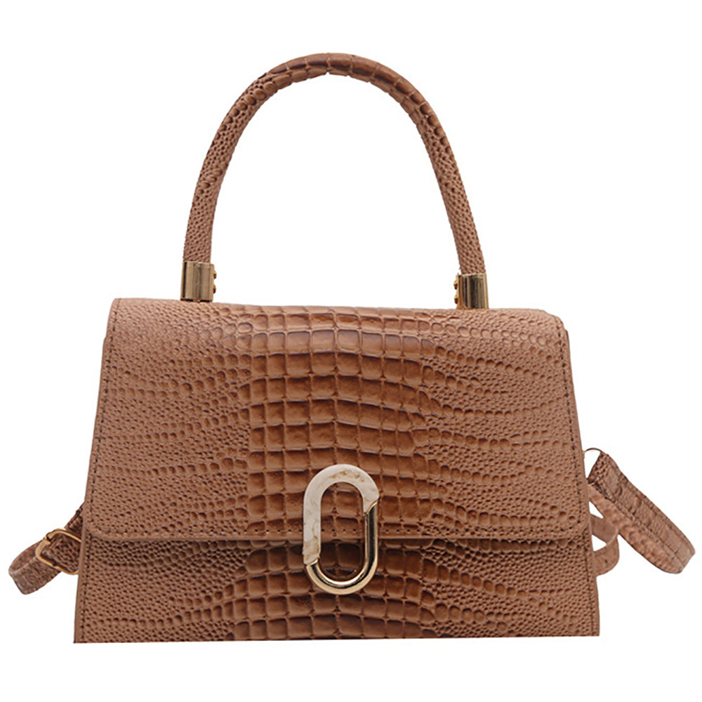 Croc Alligator Embossed Flap Satchel/Crossbody/Shoulder Bag-Brown