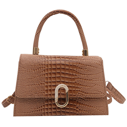 Croc Alligator Embossed Flap Satchel/Crossbody/Shoulder Bag-Brown