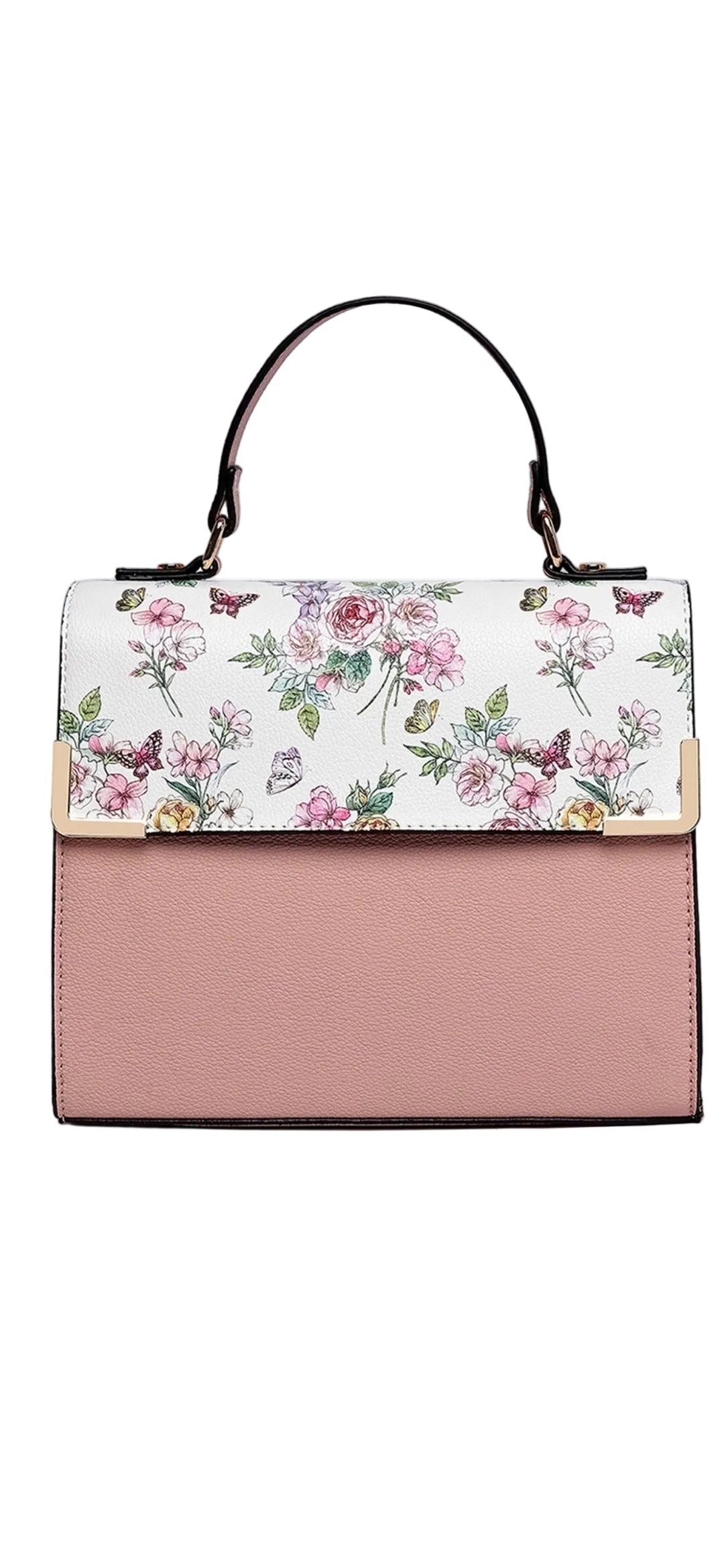 Trendy Colorblock Top Handle Satchel-Blush Floral